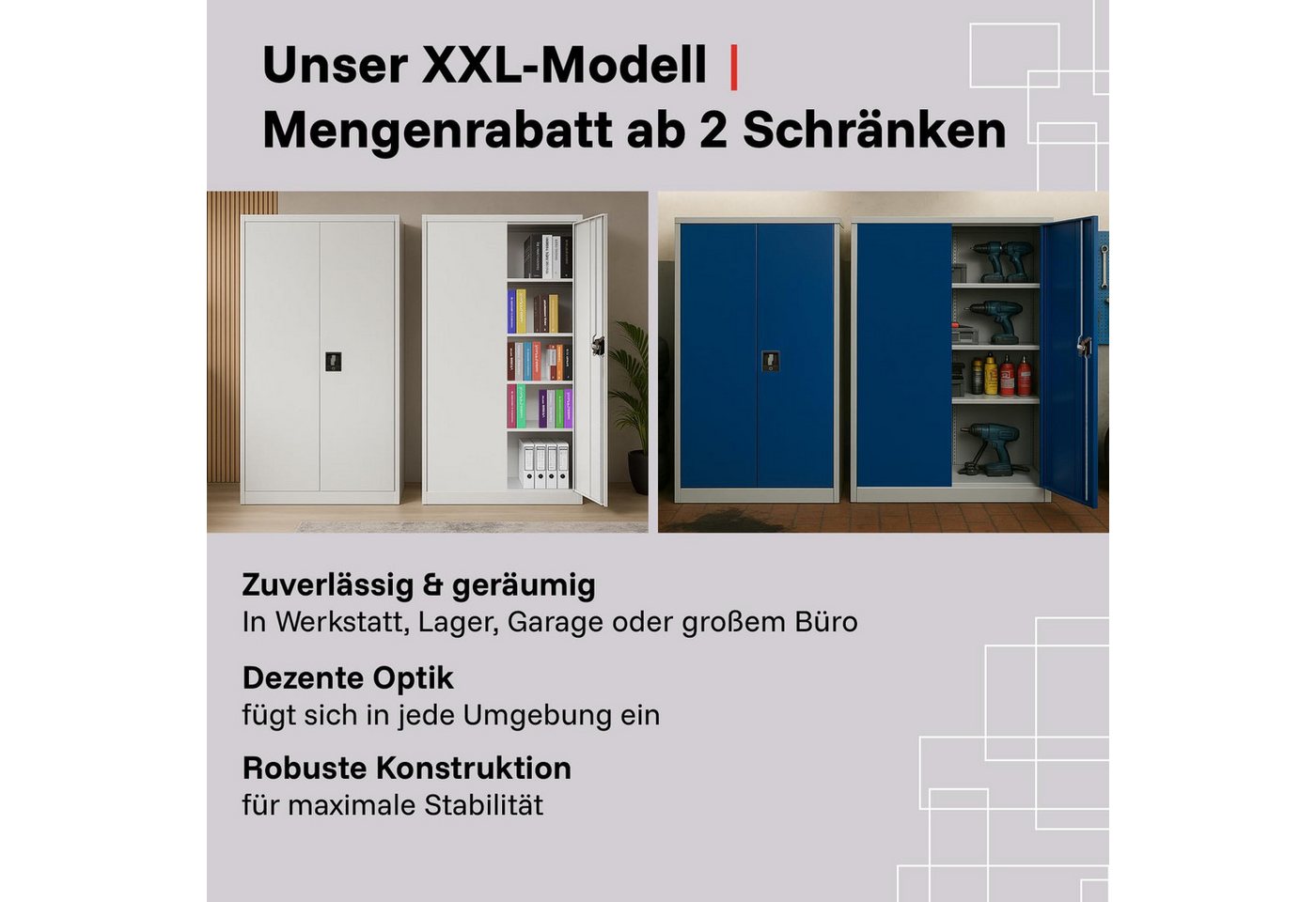 LagerZwei Aktenschrank Mehrzweckschrank 195x100x50 cm (Set, 2-St) abschließbar
