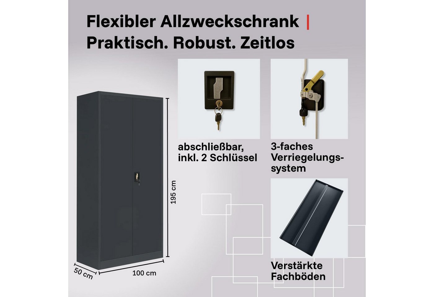 LagerZwei Aktenschrank Mehrzweckschrank 195x100x50 cm (Set, 2-St) abschließbar Bild 4