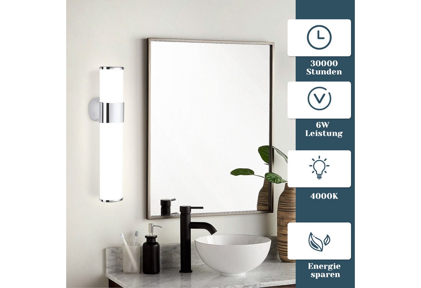 ZMH LED Spiegelleuchte 6W Schwarz/Nickel leuchte Wand 30cm Neutralweiß Flur, Einfache Installation, LED fest integriert, Wandmontage für Keller Bild 5