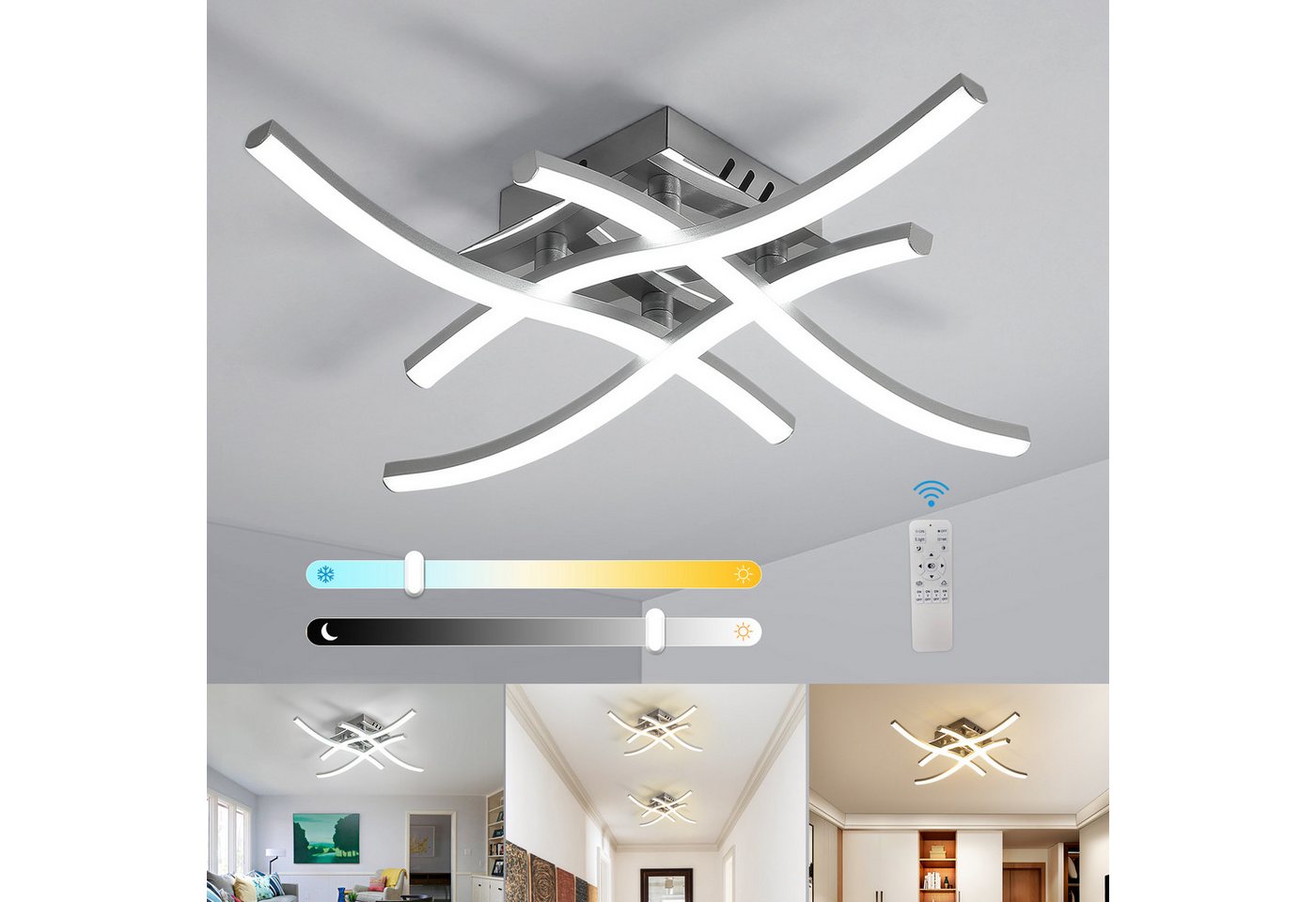 Riserva Deckenleuchten LED Deckenleuchte 28W dimmbar, Silber, Fernbedienung, LED wechselbar Bild 2