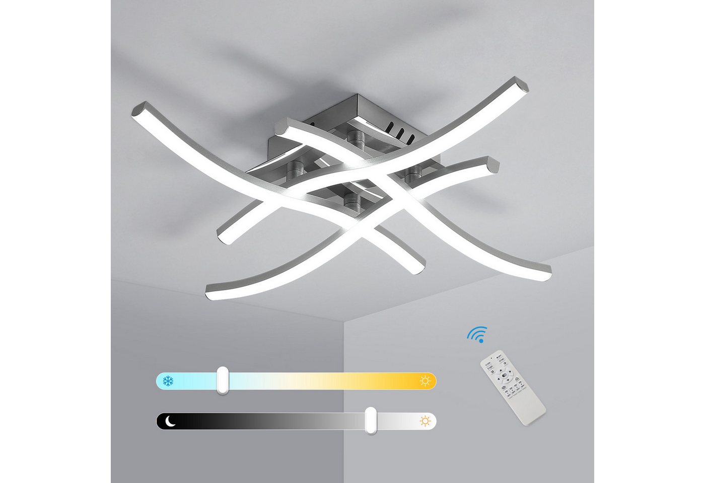 Riserva Deckenleuchten LED Deckenleuchte 28W dimmbar, Silber, Fernbedienung, LED wechselbar Bild 5