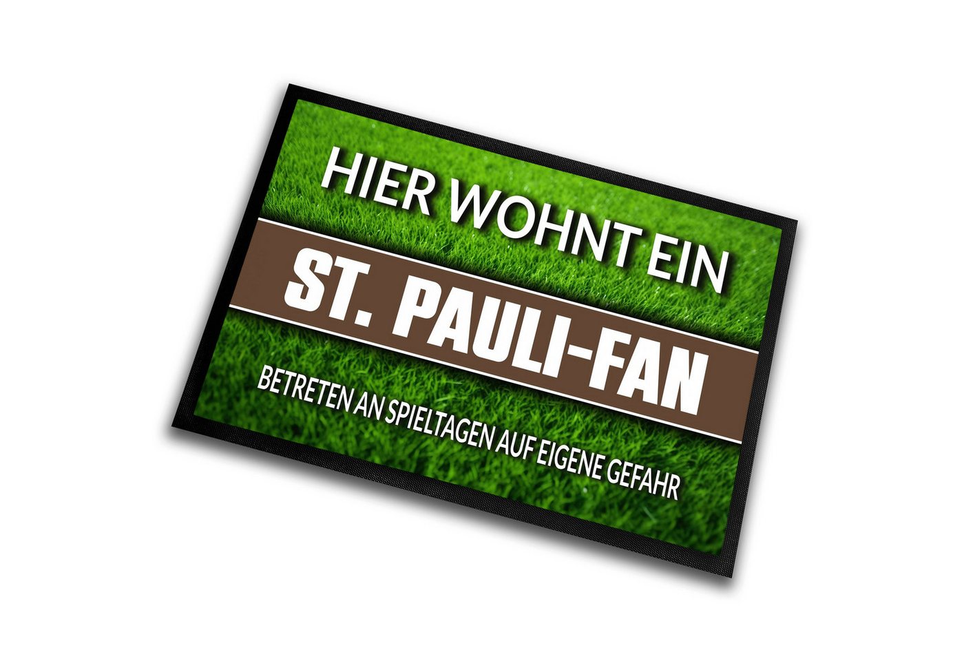 Herzbotschaft Fußmatte Hier wohnt ein St. Pauli Fan - Betreten an Spieltagen auf eigene Gefah, Rasenoptik Türmatte für Fußballfans, 60x40cm, für innen und außen Bild 2