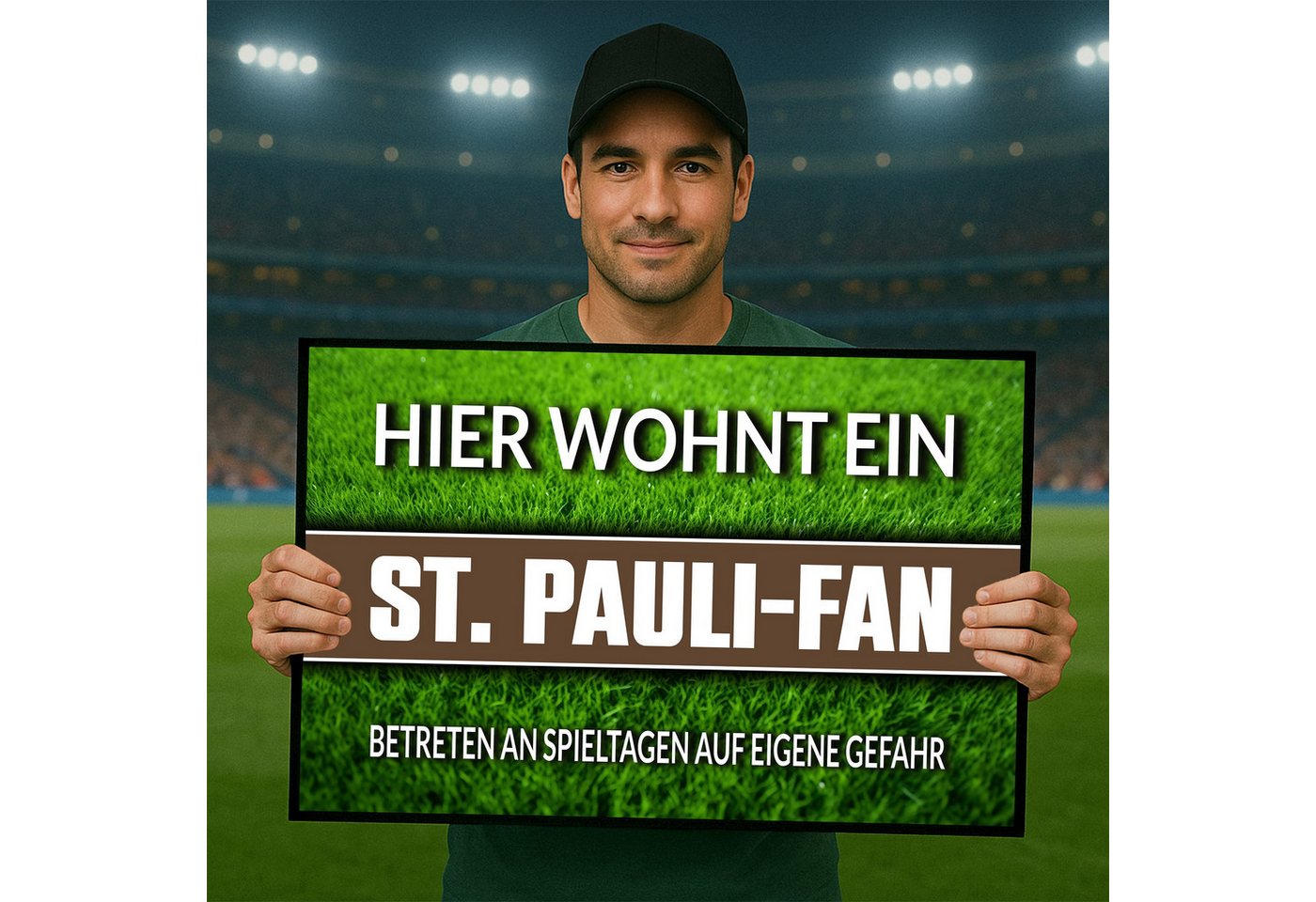 Herzbotschaft Fußmatte Hier wohnt ein St. Pauli Fan - Betreten an Spieltagen auf eigene Gefah, Rasenoptik Türmatte für Fußballfans, 60x40cm, für innen und außen Bild 3