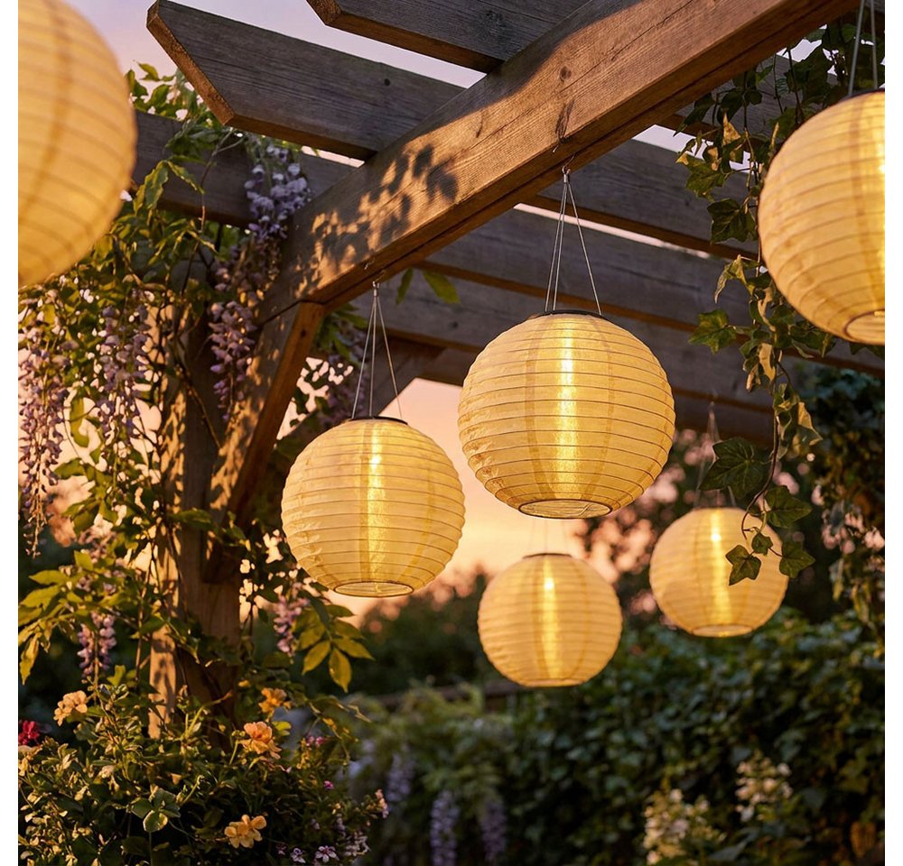 GLOBO LIGHTING Lampion, LED-Leuchtmittel fest verbaut, Warmweiß, Solarlampe Außenleuchte Lampion Gartenlampe Hängeleuchte sand LED 55cm
