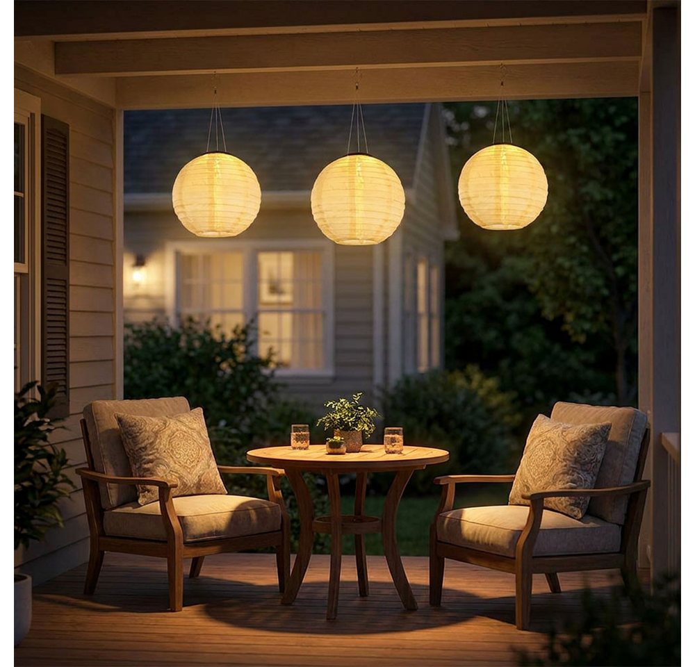 GLOBO LIGHTING Lampion, LED-Leuchtmittel fest verbaut, Warmweiß, Solarlampe Außenleuchte Lampion Gartenlampe Hängeleuchte sand LED 55cm Bild 3