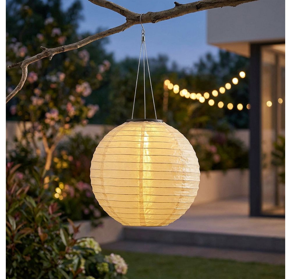 GLOBO LIGHTING Lampion, LED-Leuchtmittel fest verbaut, Warmweiß, Solarlampe Außenleuchte Lampion Gartenlampe Hängeleuchte sand LED 55cm Bild 5