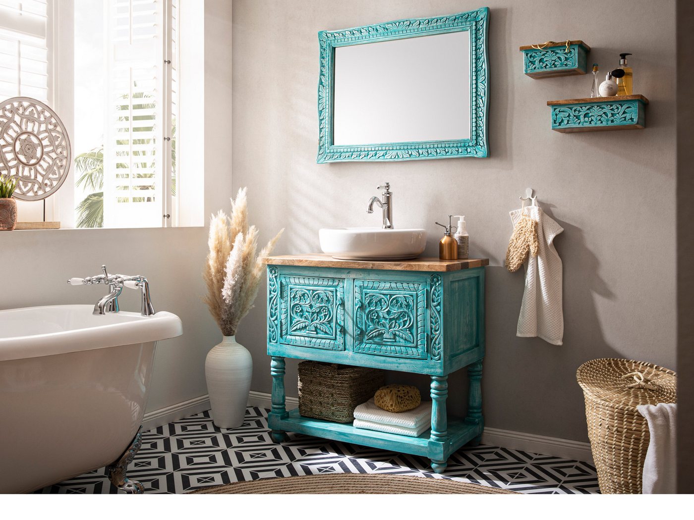 massivum Wandboard Santa Cruz 23cm Massivholz Mediterran blau