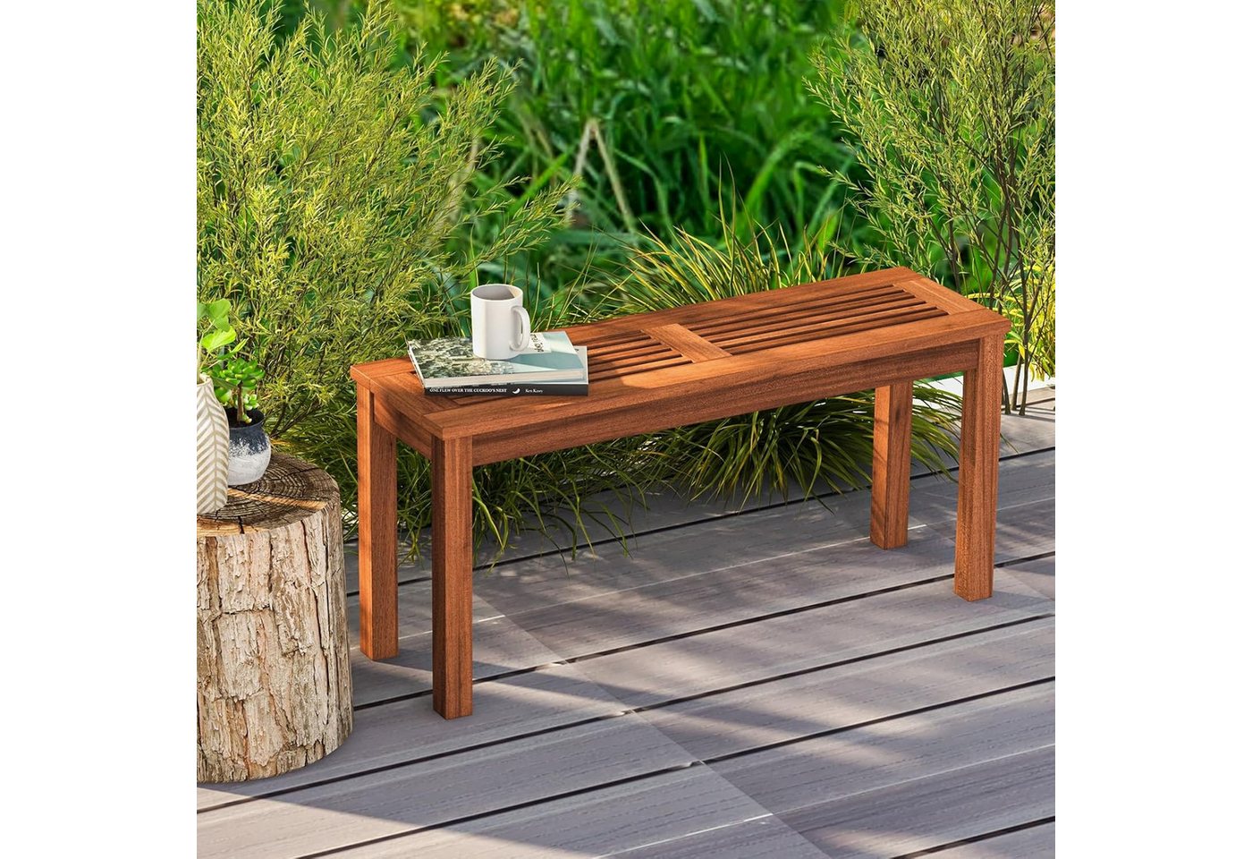 KOMFOTTEU Gartenbank Hockerbank (1-St), 100 cm Sitzbank, 150 kg belastbar Bild 5
