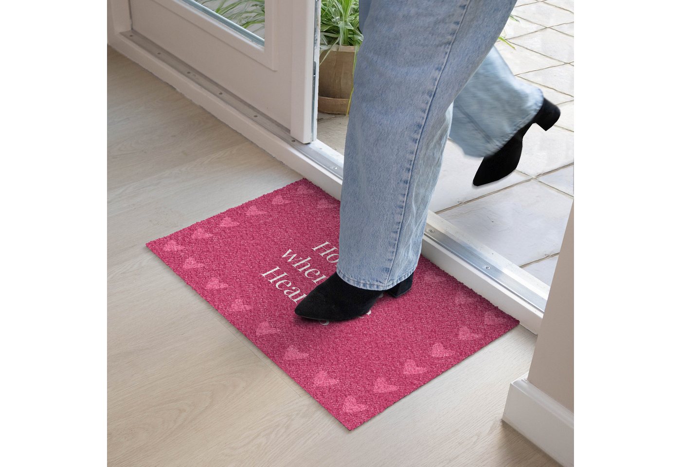 MuchoWow Fußmatte Zuhause ist, wo das Herz ist - Zitat - Pink, Rechteckig, innen Schmutzfangmatte, Tür, Schmutzfänger Flur, Teppich 60x40 cm Bild 3