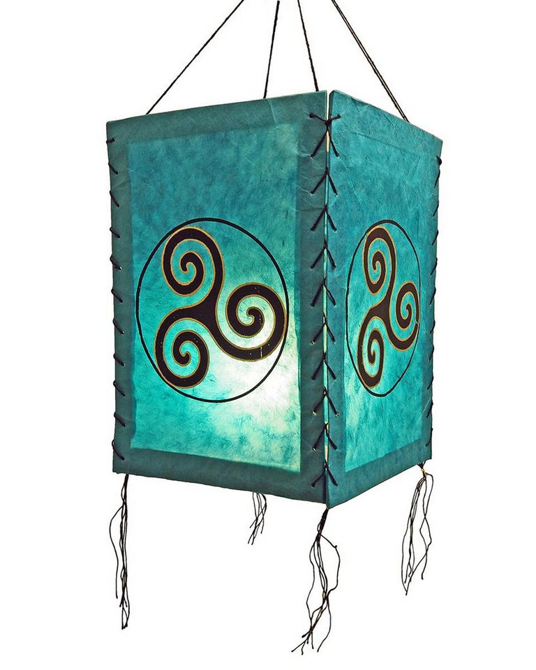 Hathi Lampenschirm Triskele, türkis, LOKTA Papier, Hängelampe Nepal