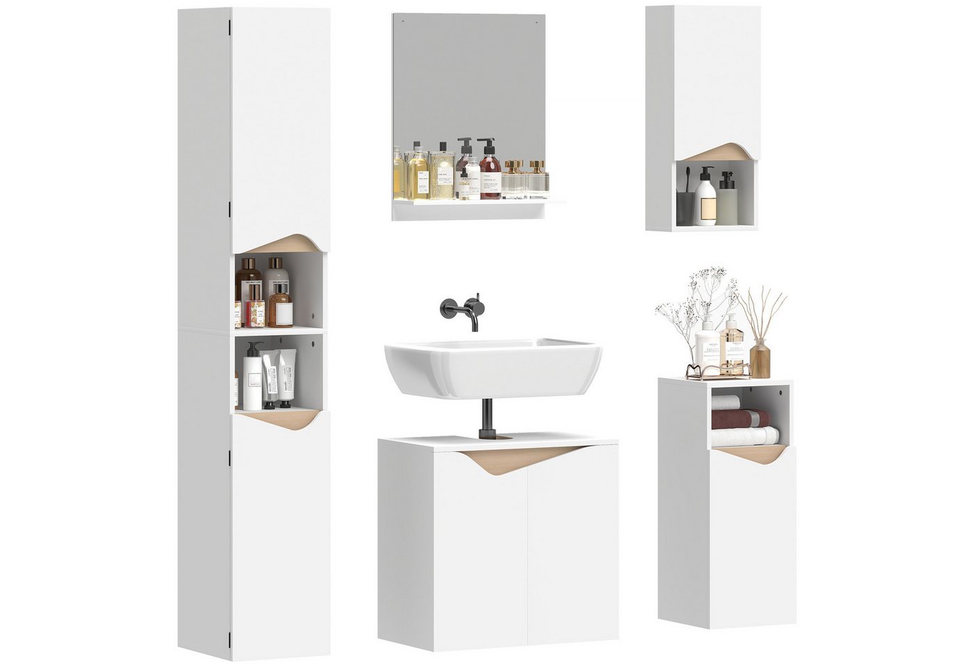 HOMCOM Badmöbel-Set Badezimmerschrank mit Soft-Close, (Komplett-Set, 5-St., Badmöbel), 34.6 Bild 4