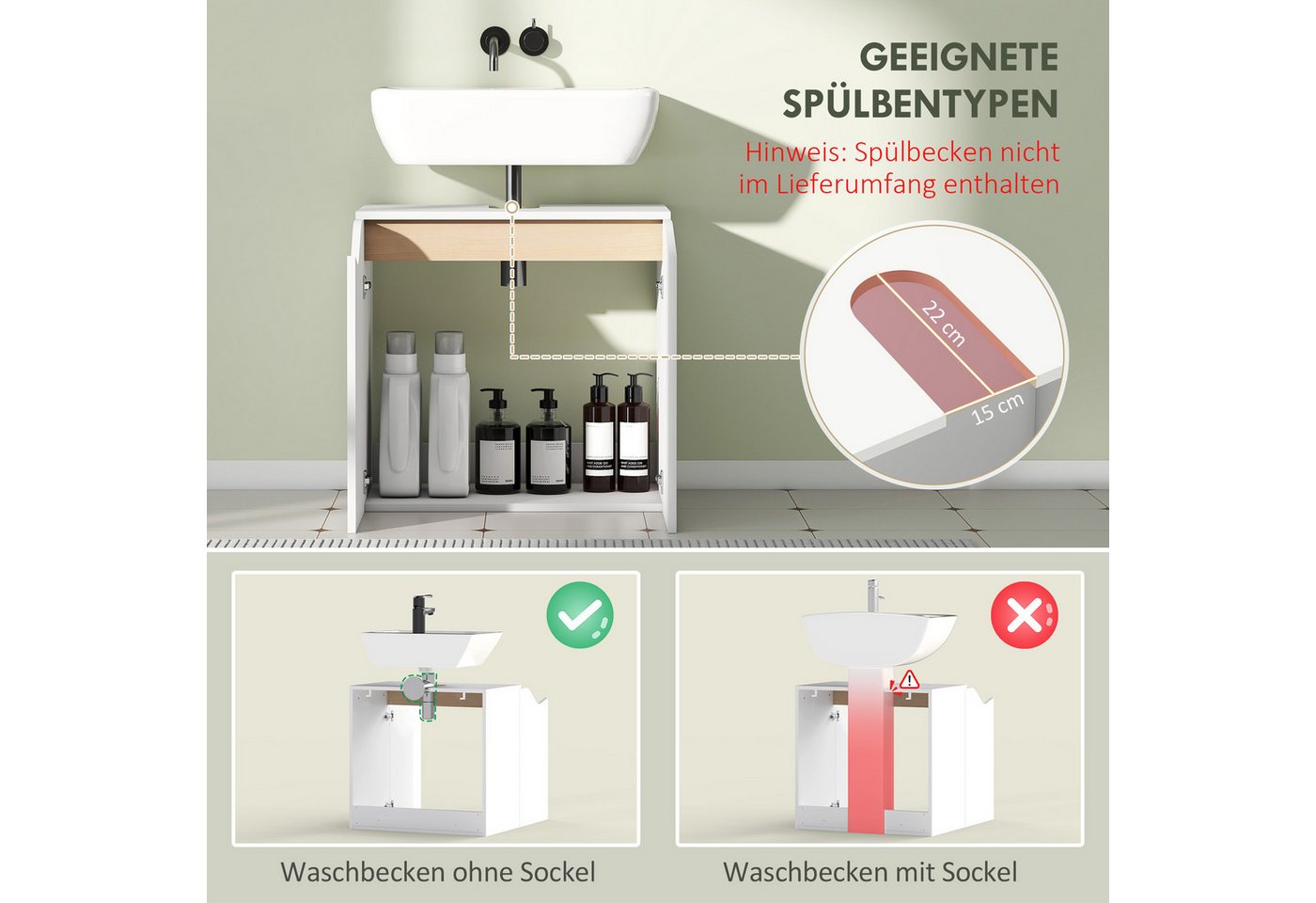 HOMCOM Badmöbel-Set Badezimmerschrank mit Soft-Close, (Komplett-Set, 5-St., Badmöbel), 34.6 Bild 5