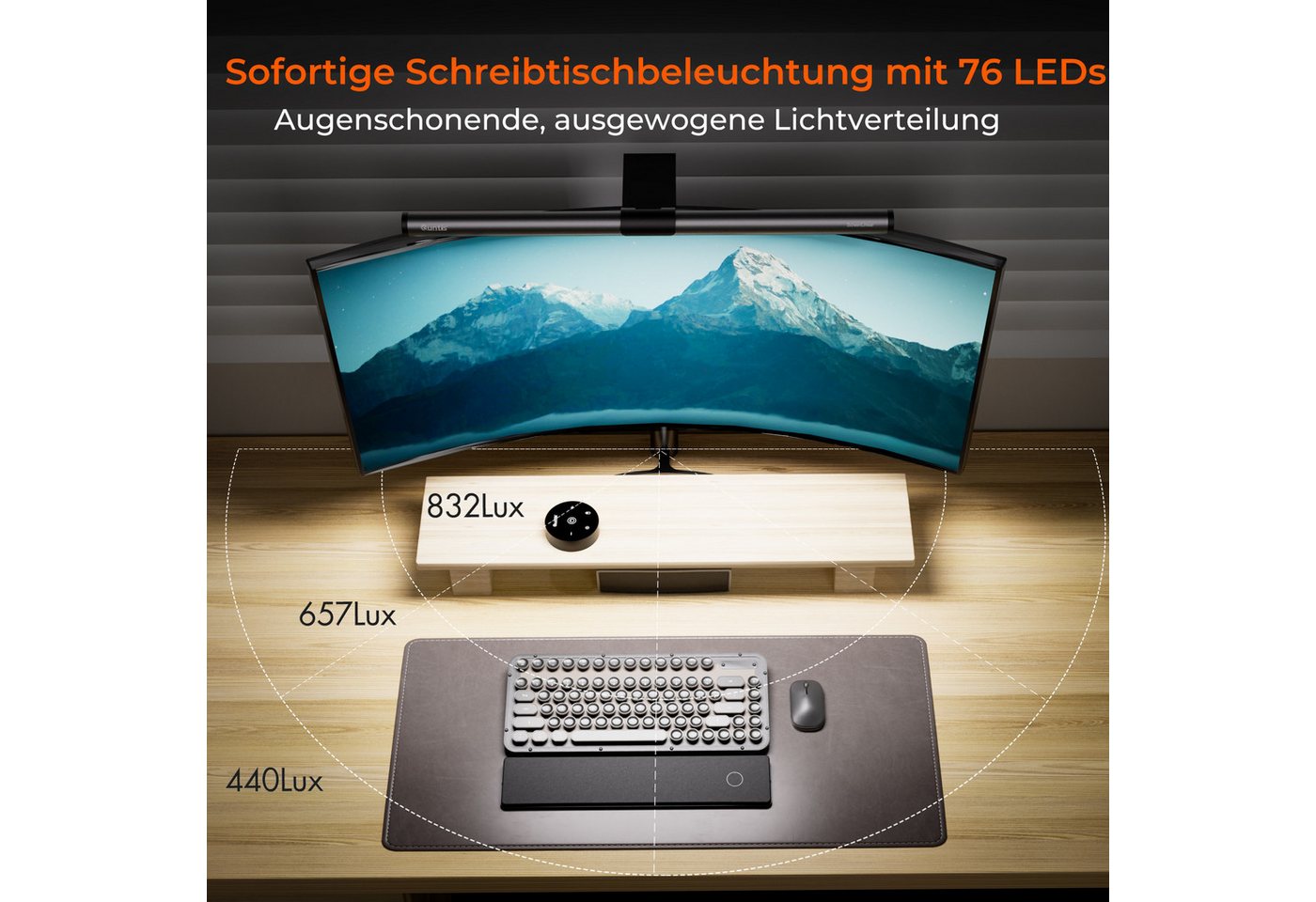 Quntis LED Schreibtischlampe 41cm LED Tischlampe Schreibtischlampe dimmbare Lampe für Büro Monitor, Beleuchtung, LED fest integriert, Warmweiß (3000 K) bis Kaltweiß (6500 K), ideal als Nachttischlampe, Leselampe & Kinder Schreibtischlampe Bild 4