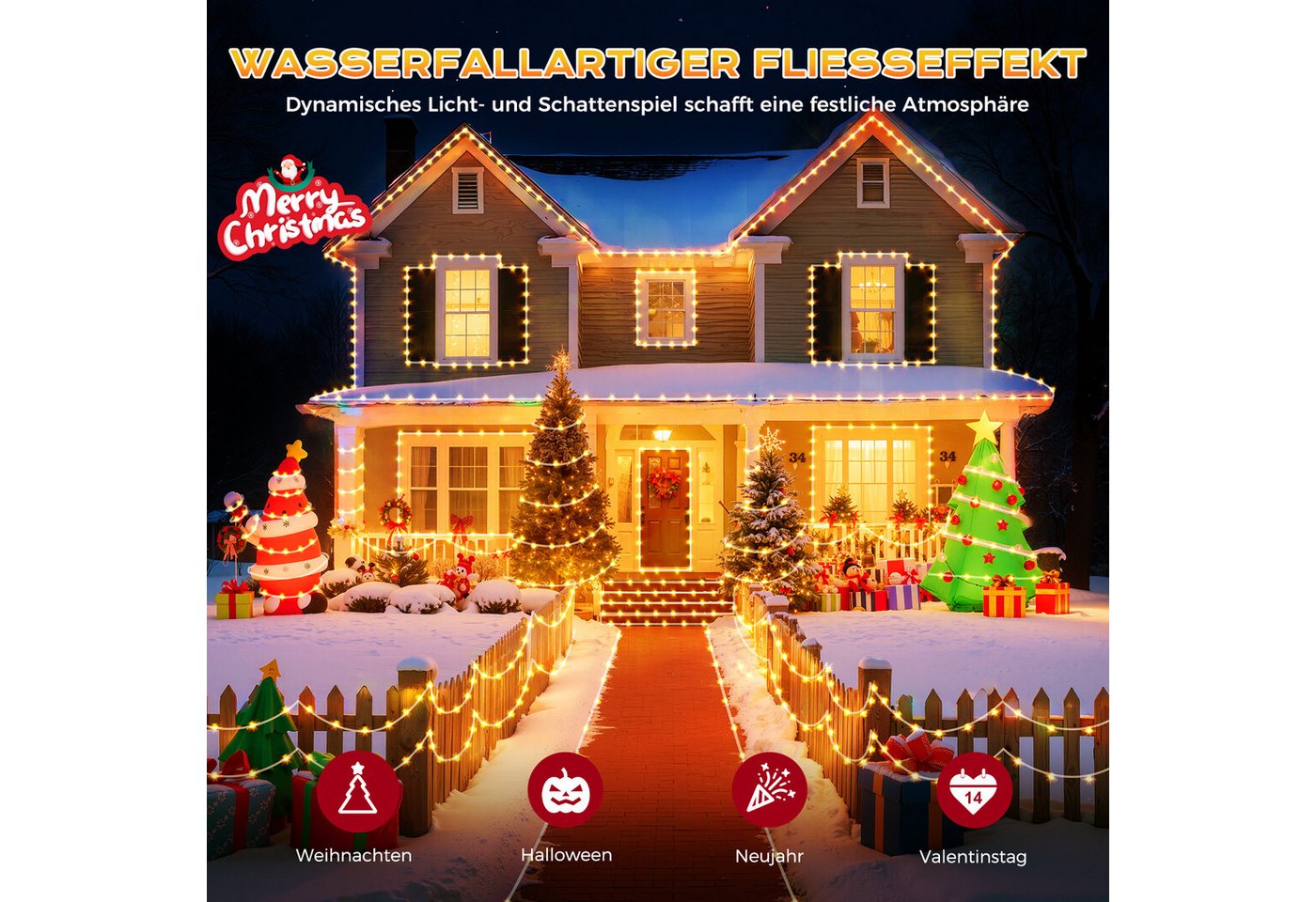 Quntis LED-Lichterkette lichterkette outdoor/ indoor mit Stecker, 9 Modi Osterndeko, 20/30M für Garten,Balkon,Hof,Hochzeit,party Lauflichteffekte Bild 3