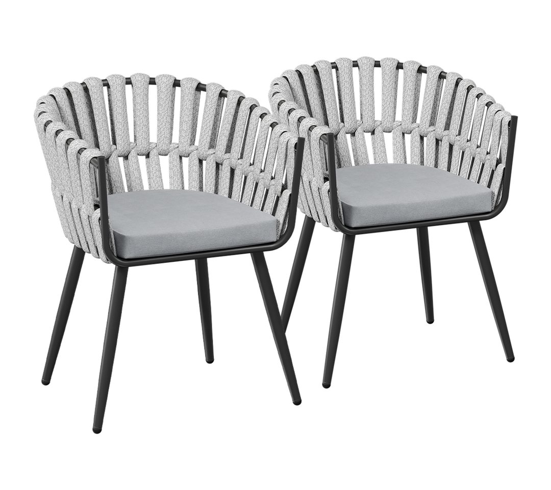 STEELSØN Gartenstuhl Tarian mit Sitzkissen, Loungesessel im Rope-Design (2er-Set, Hellgrau), wetterfest & höhenverstellbar, bis 120kg belastbar Bild 2