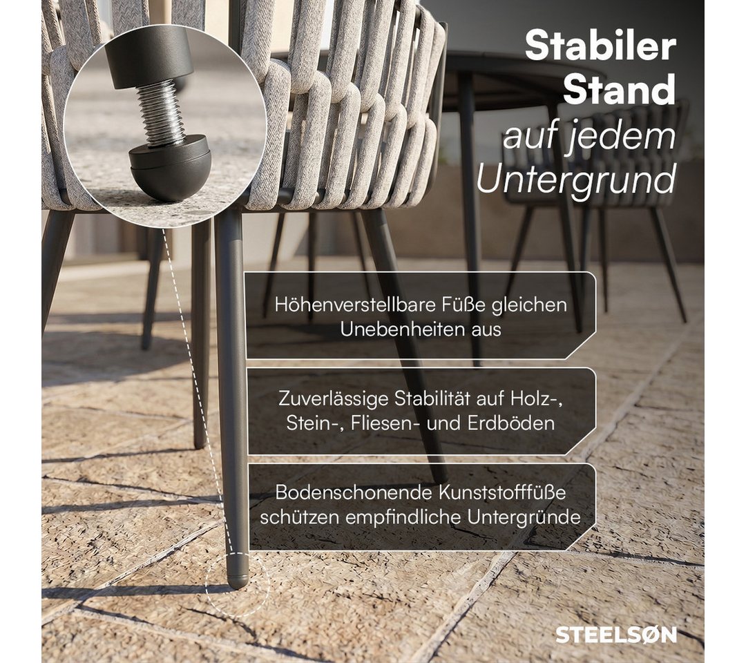 STEELSØN Gartenstuhl Tarian mit Sitzkissen, Loungesessel im Rope-Design (2er-Set, Hellgrau), wetterfest & höhenverstellbar, bis 120kg belastbar Bild 3