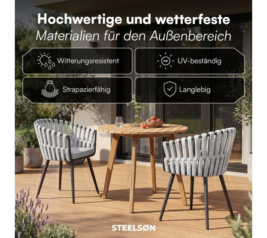 STEELSØN Gartenstuhl Tarian mit Sitzkissen, Loungesessel im Rope-Design (2er-Set, Hellgrau), wetterfest & höhenverstellbar, bis 120kg belastbar Bild 4