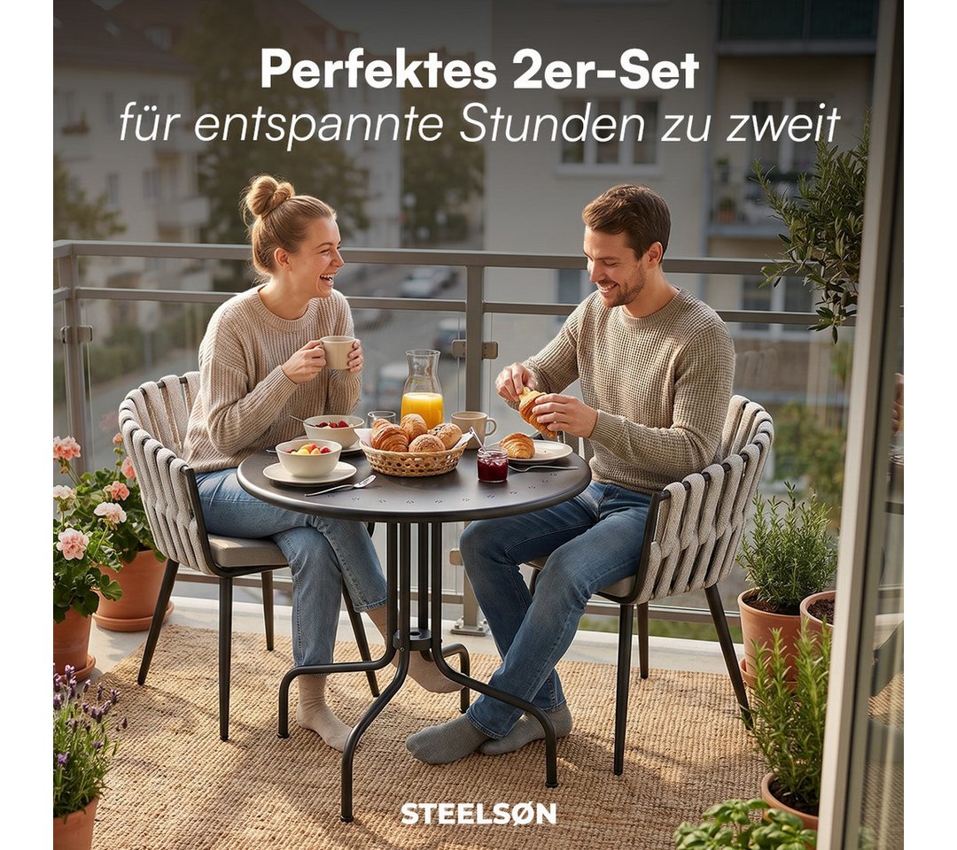 STEELSØN Gartenstuhl Tarian mit Sitzkissen, Loungesessel im Rope-Design (2er-Set, Hellgrau), wetterfest & höhenverstellbar, bis 120kg belastbar Bild 5