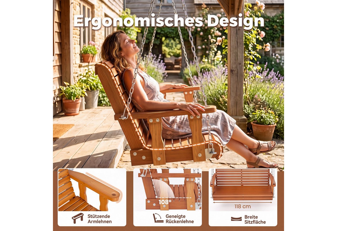 COSTWAY Hollywoodschaukel, Hängebank outdoor, 2-Sitzer Schaukelbank Bild 4