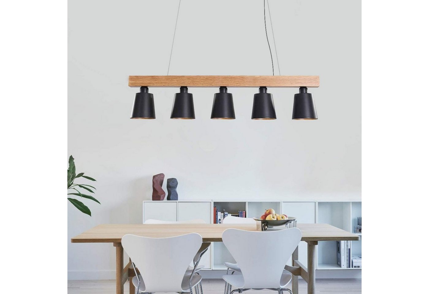 ZMH Pendelleuchte Esstisch Holz 3/ 5 Flammig Warmweiß Höhenverstellbar, LED wechselbar, 70x14x23CM Bild 2