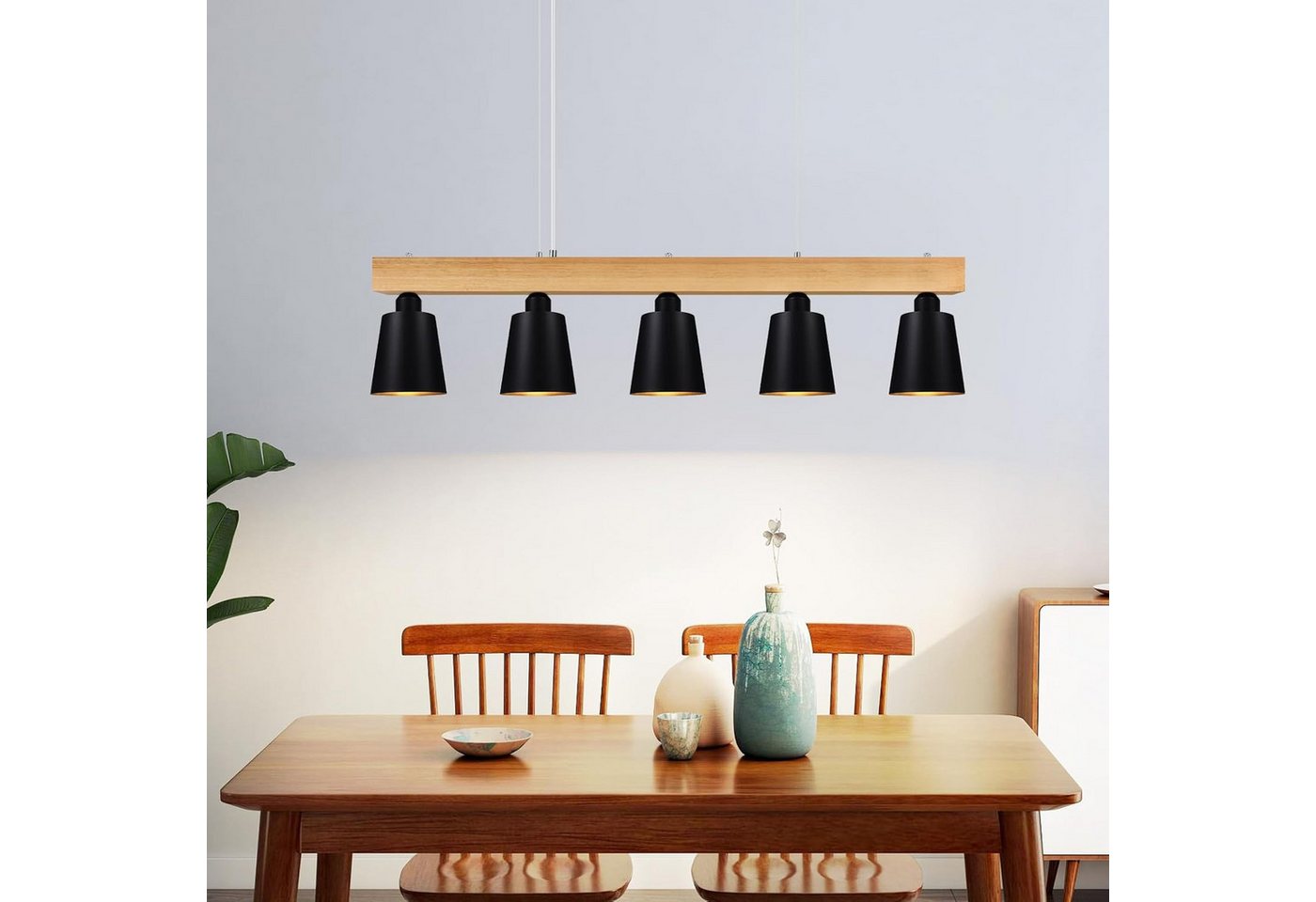 ZMH Pendelleuchte Esstisch Holz 3/ 5 Flammig Warmweiß Höhenverstellbar, LED wechselbar, 70x14x23CM Bild 4
