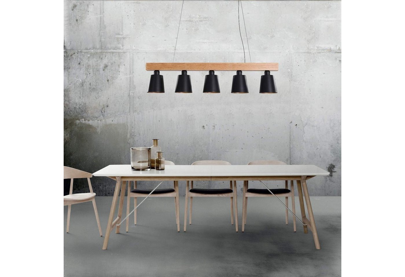 ZMH Pendelleuchte Esstisch Holz 3/ 5 Flammig Warmweiß Höhenverstellbar, LED wechselbar, 70x14x23CM Bild 5