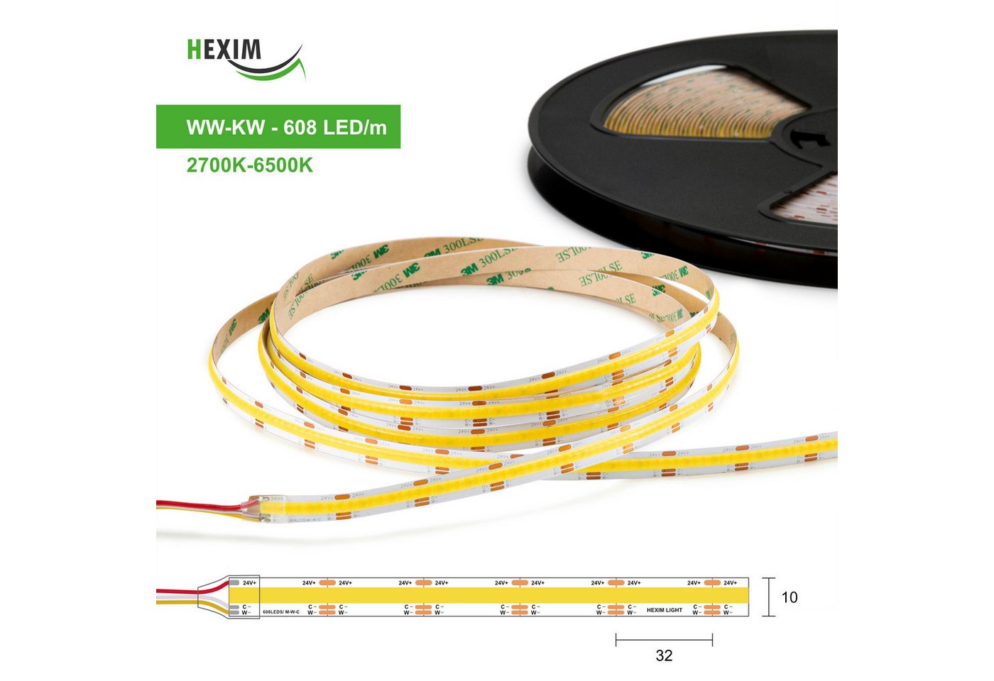 Hexim LED Stripe COB – RGB/W CCT oder Kalt-, Neutral-, Warmweiß (Dualweiß 5.5M), COB – RGB/W CCT oder Kalt-, Neutral-, Warmweiß (Dualweiß 5.5M) Bild 2