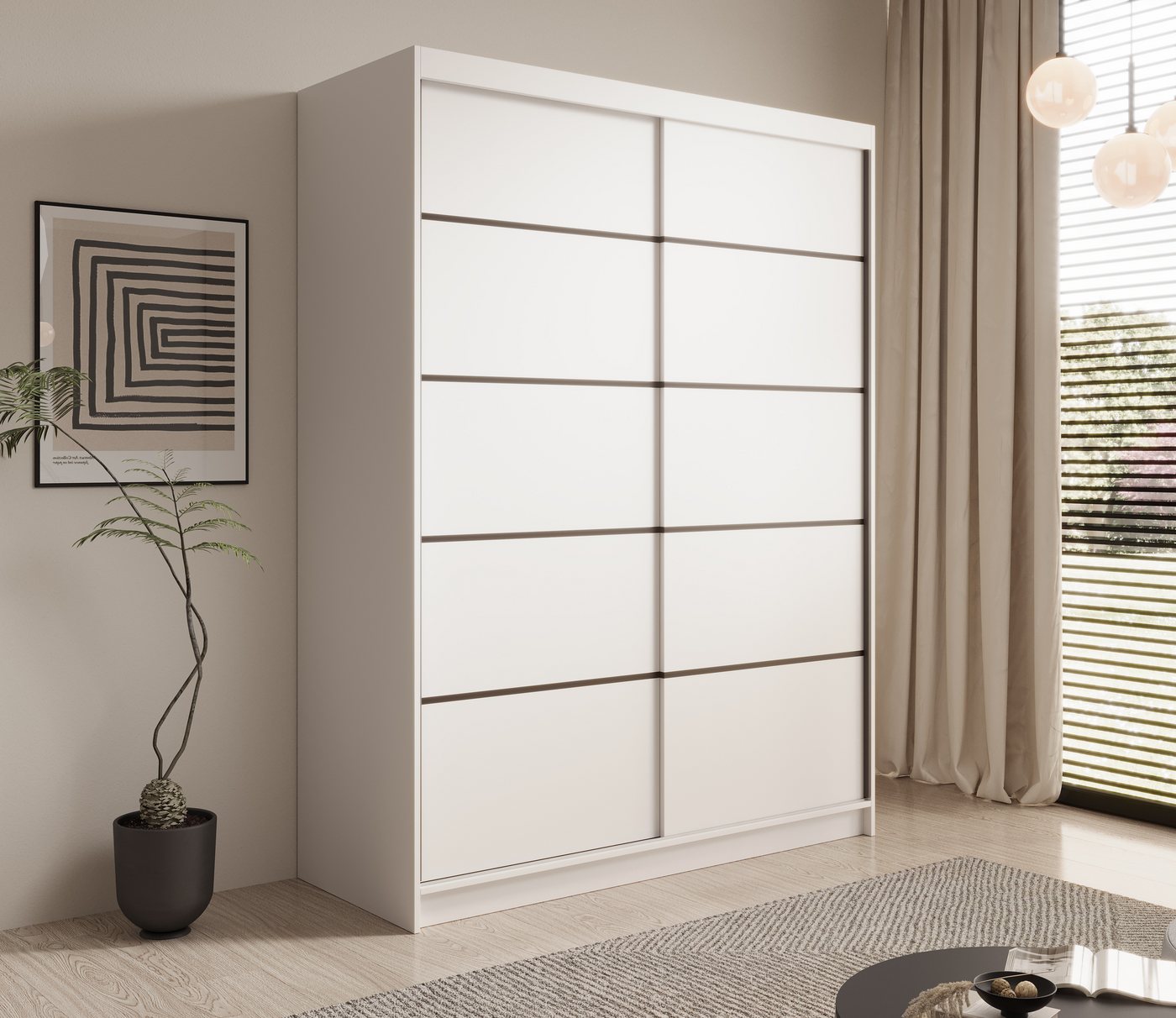 MOEBLO Schiebetürenschrank SANTINA 150 (Modern, Platzsparend, Viel Stauraum für Schlafzimmer, Schwebetürenschrank 2-türig Schrank Garderobe Schiebtüren) (BxHxT): 150x200x58cm Bild 2