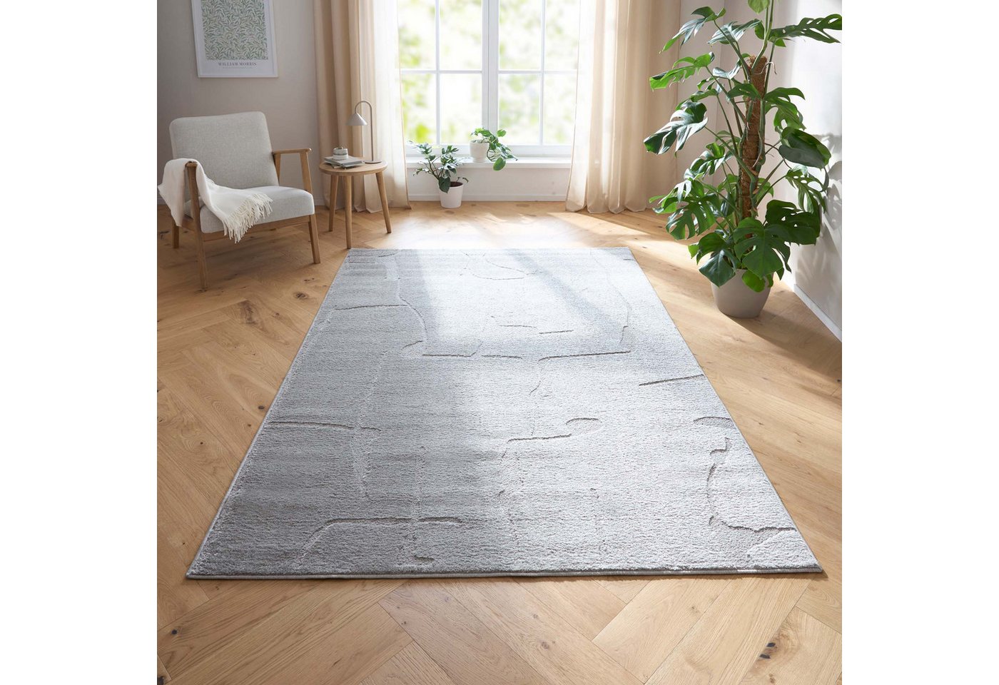 TaraCarpet Teppich Tara Carpet Avalon uni Hoch-Tief-Struktur, rechteckig, Höhe: 13 mm, Wohnzimmer, Schlafzimmer, Esszimmer, Jugendzimmer grau 080x150 Bild 4