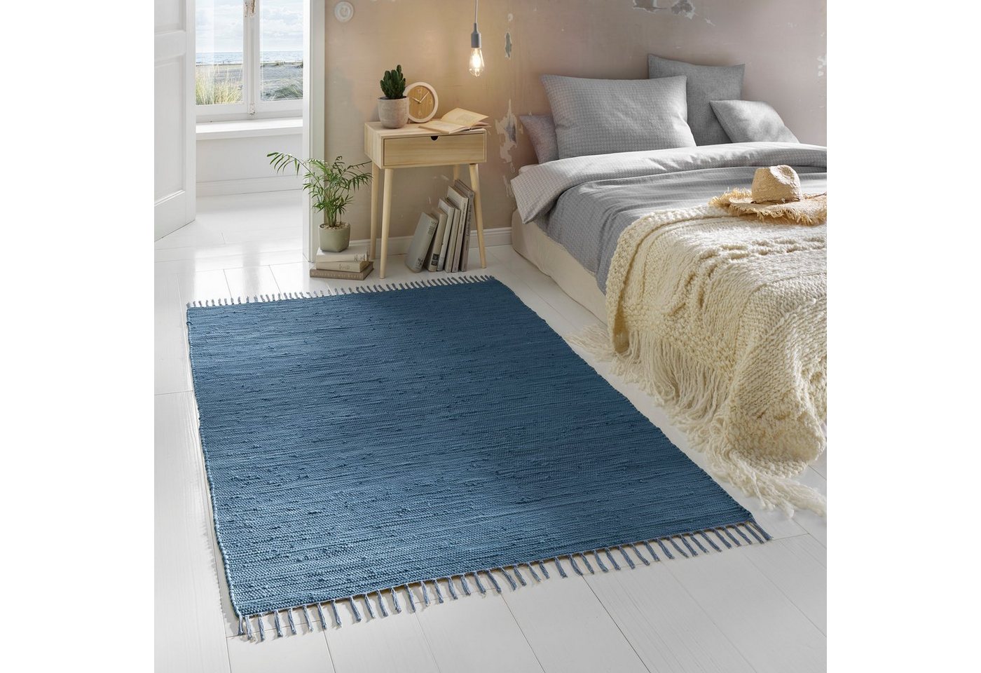 TaCa Home Teppich Handweb Flicken-Teppich Fleckerl, rechteckig, Höhe: 5 mm, Blau - 60 x 120 cm Bild 4