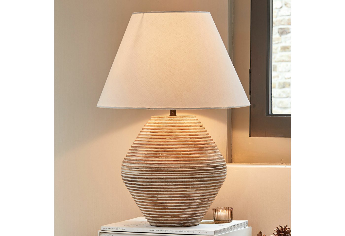Mirabeau Tischleuchte Tischlampe Landelin weiß/braun Bild 3