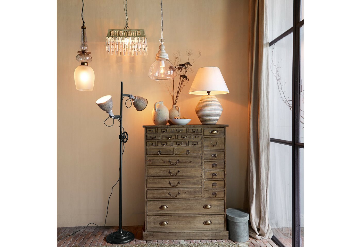 Mirabeau Tischleuchte Tischlampe Landelin weiß/braun Bild 5