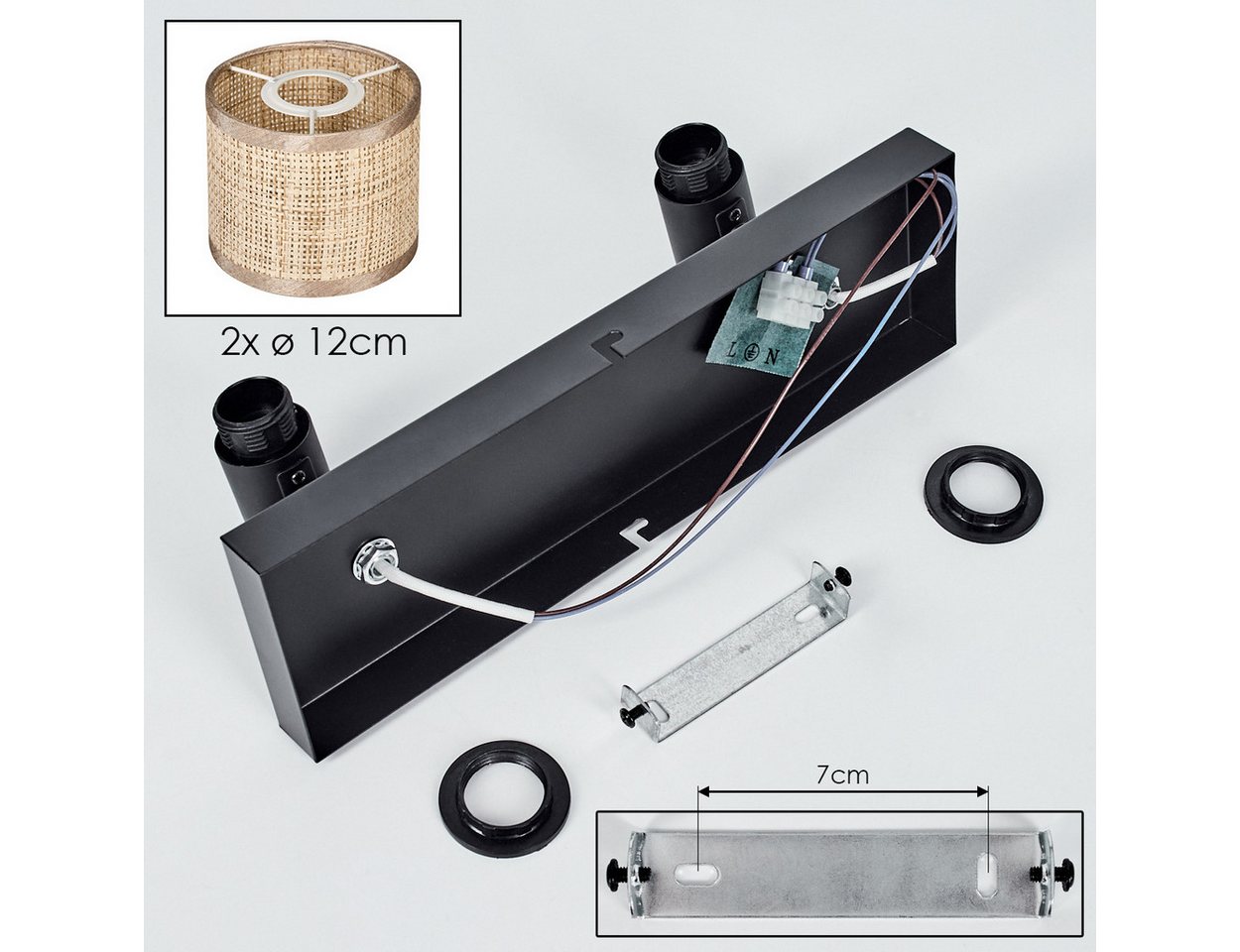 hofstein Deckenleuchte Deckenlampe aus Metall/Papiergflecht/Stoff in Schwarz/Natur/Braun, ohne Leuchtmittel, verstellbare Deckenleuchte im Boho-Design (Schirme Ø 12 cm), 2 x E14 Bild 3