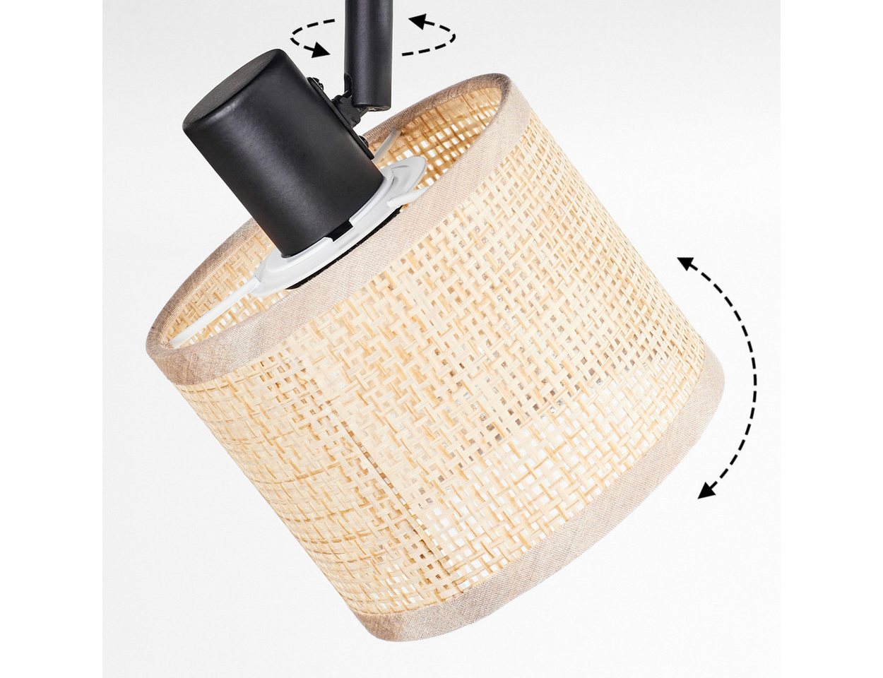 hofstein Deckenleuchte Deckenlampe aus Metall/Papiergflecht/Stoff in Schwarz/Natur/Braun, ohne Leuchtmittel, verstellbare Deckenleuchte im Boho-Design (Schirme Ø 12 cm), 2 x E14 Bild 5