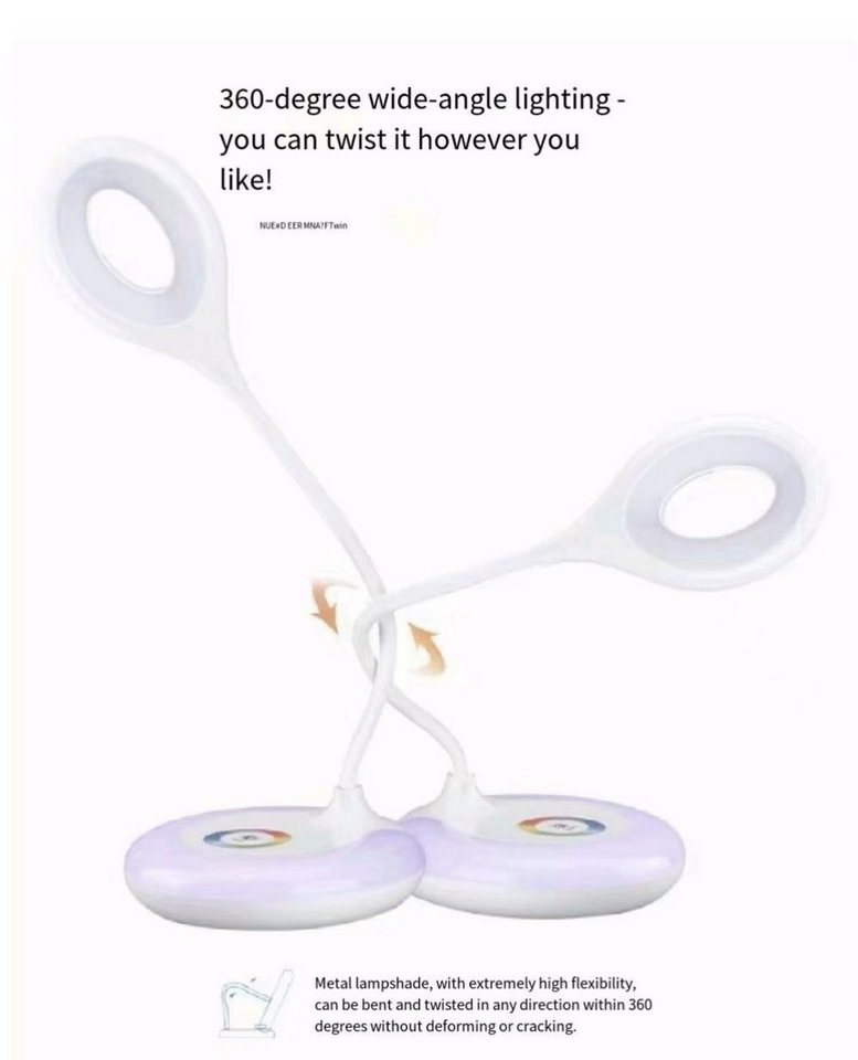 POPOLIC LED Schreibtischlampe 360° flexibles Schreibtischlampe mit RGB-Farbwechsel & Touch-Dimmer, Augenfreundliche Nachttischleuchte, für Kinder, Studenten, Home Office & atmosphärische Beleuchtung Bild 3