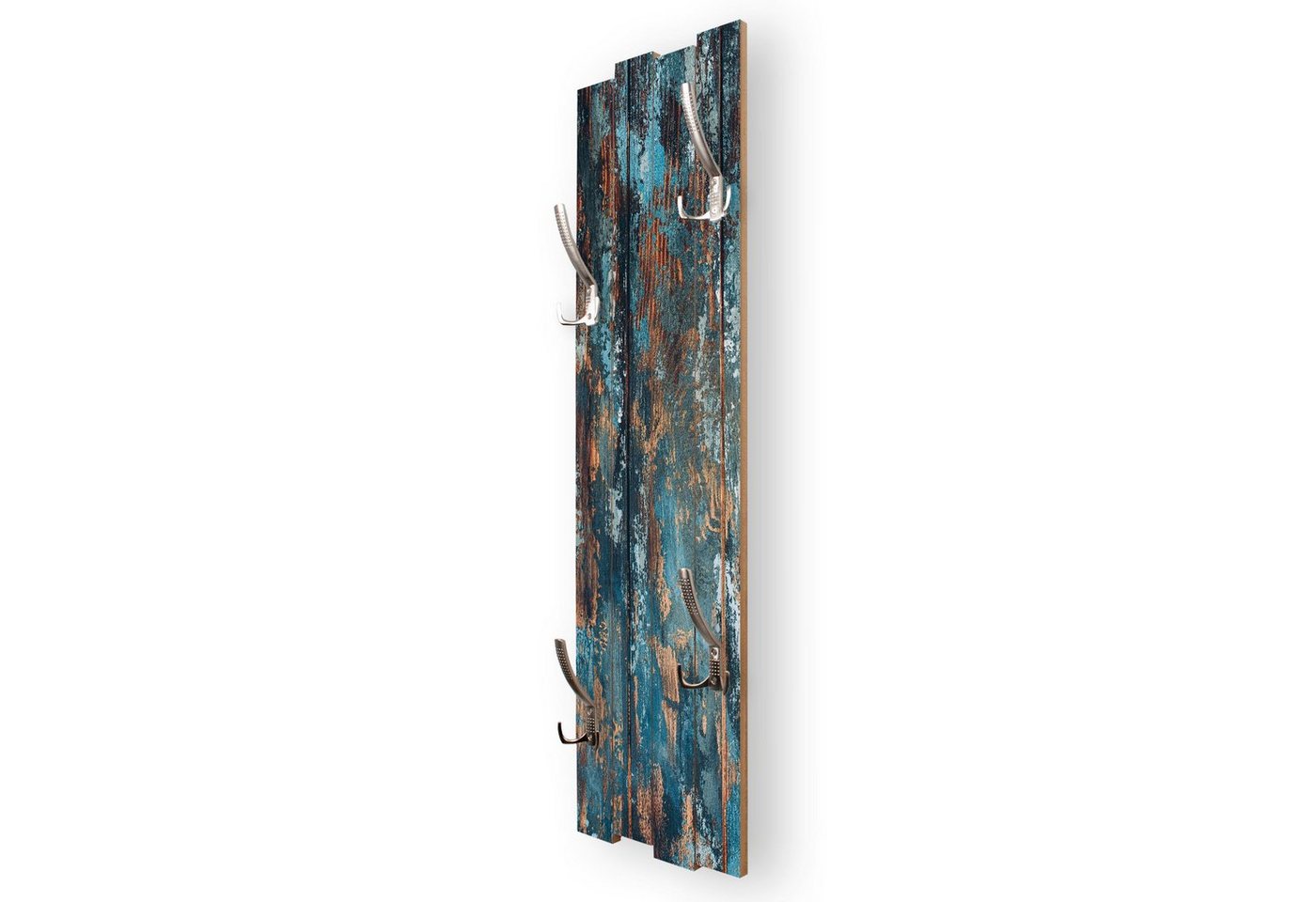 Kreative Feder Wandgarderobe Wand-Garderobe „Altes Holz Blau“ aus Holz, Shabby-Chic, ca. 100 x 30 cm, mit 4 Haken, außergewöhnlich, modern