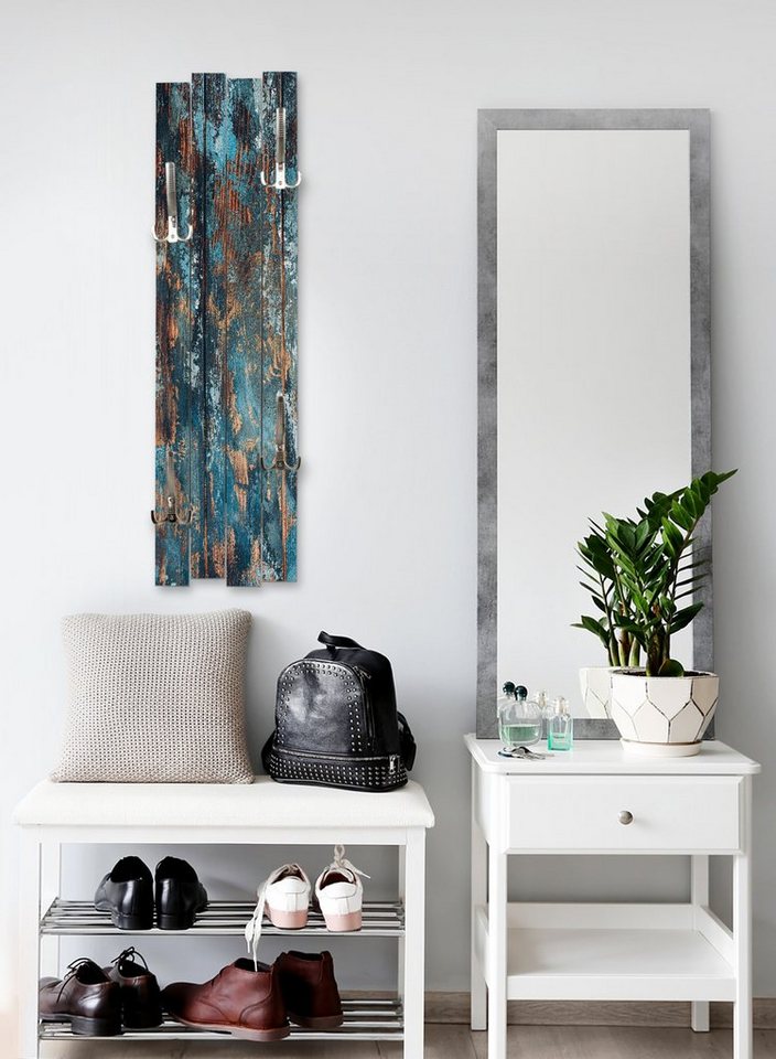 Kreative Feder Wandgarderobe Wand-Garderobe „Altes Holz Blau“ aus Holz, Shabby-Chic, ca. 100 x 30 cm, mit 4 Haken, außergewöhnlich, modern Bild 3