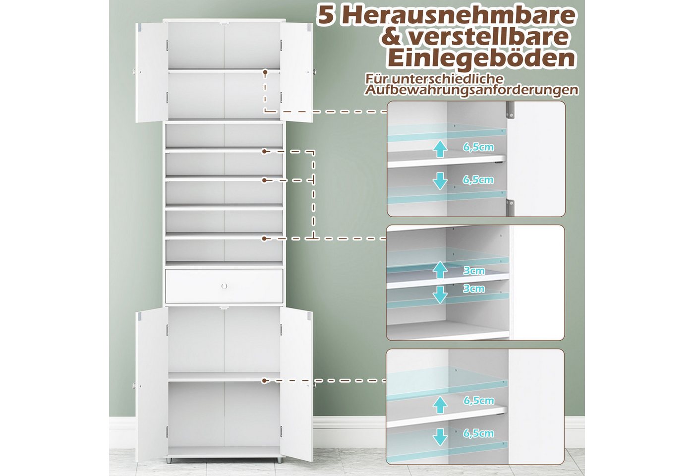 COSTWAY Badkommode, Badezimmerschrank Hochschrank 180 cm weiß Bild 2