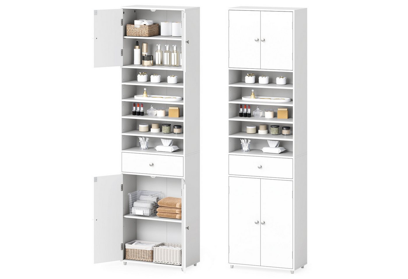 COSTWAY Badkommode, Badezimmerschrank Hochschrank 180 cm weiß Bild 5