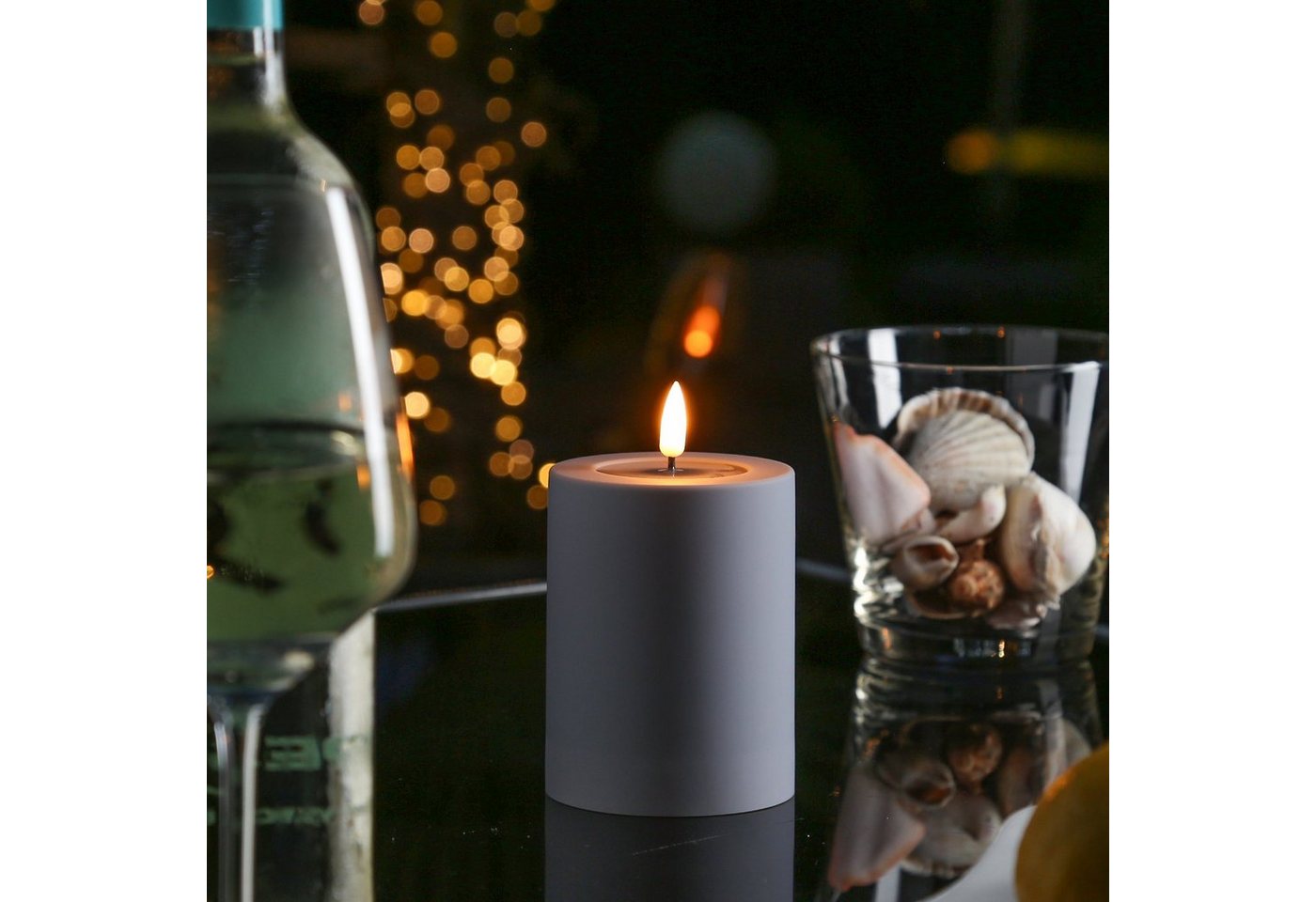 Deluxe Homeart LED-Kerze MIA Deluxe für Außen 3D Flamme flackernd H: 10cm D: 7,5cm outdoor grau, LED Classic, warmweiß (2100K bis 3000K) Bild 2