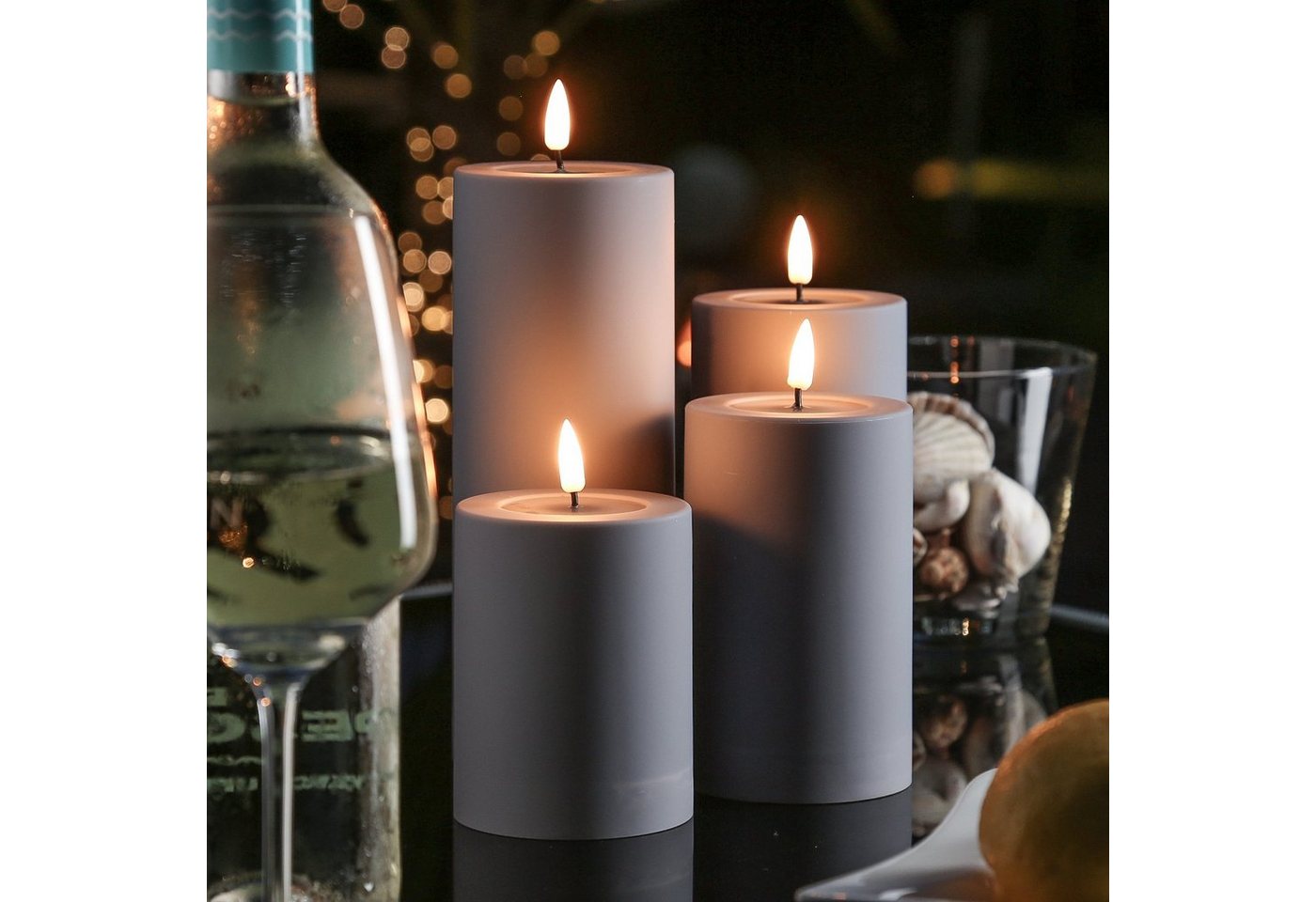 Deluxe Homeart LED-Kerze MIA Deluxe für Außen 3D Flamme flackernd H: 10cm D: 7,5cm outdoor grau, LED Classic, warmweiß (2100K bis 3000K) Bild 3
