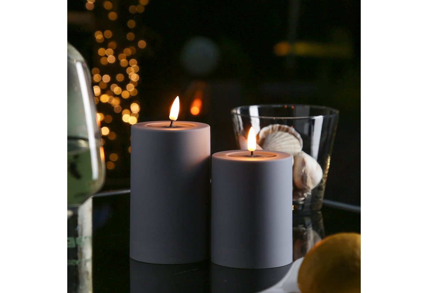 Deluxe Homeart LED-Kerze MIA Deluxe für Außen 3D Flamme flackernd H: 10cm D: 7,5cm outdoor grau, LED Classic, warmweiß (2100K bis 3000K) Bild 5