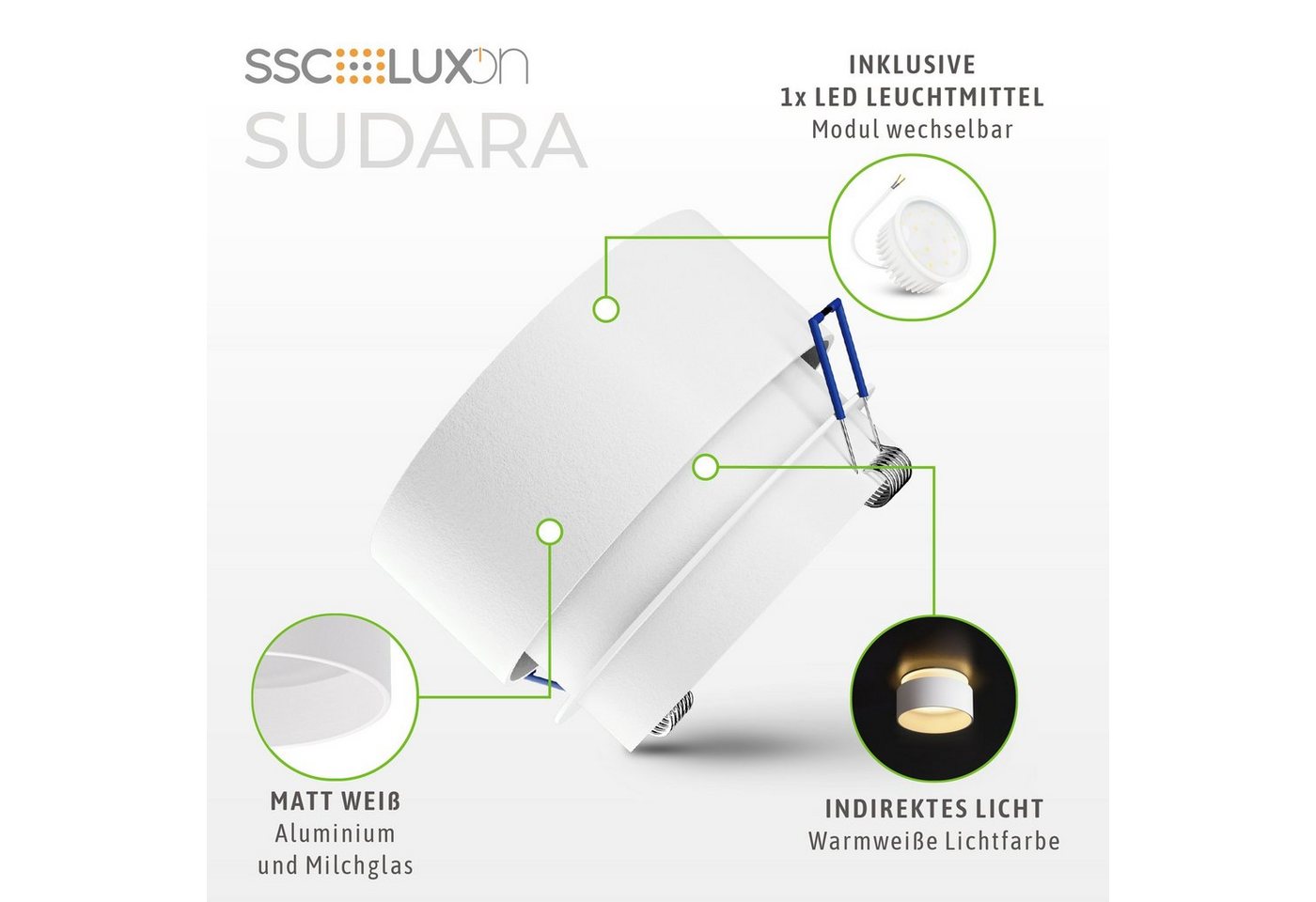SSC-LUXon LED Aufbaustrahler Design LED Einbaustrahler Sudara weiss rund indirektes Licht mit LED, Neutralweiß, Warmweiß, Tageslichtweiß Bild 5