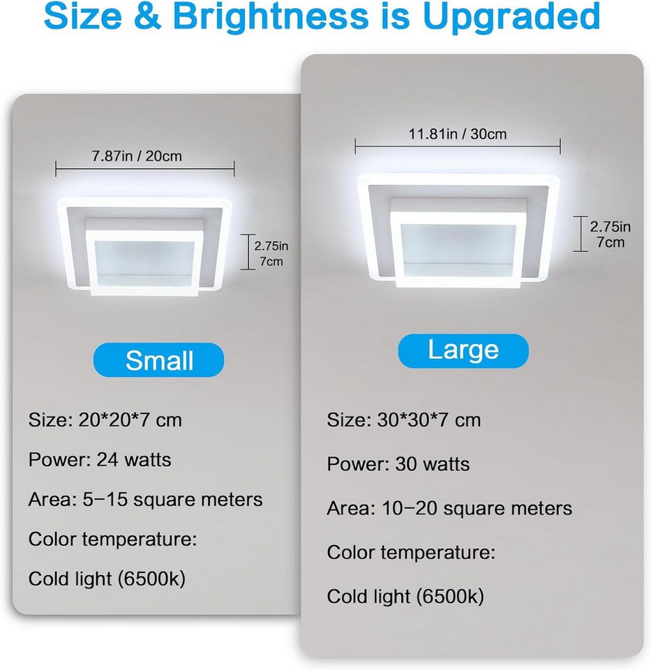 Riserva Deckenleuchten Quadratische LED Deckenleuchte Weiß 30cm 30W 6500K Acryl Bild 2