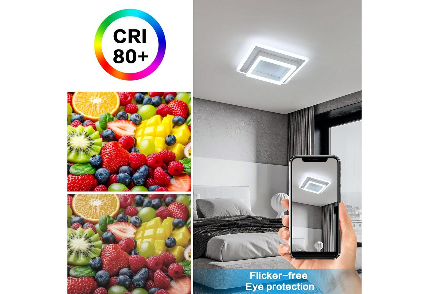 Riserva Deckenleuchten Quadratische LED Deckenleuchte Weiß 30cm 30W 6500K Acryl Bild 3