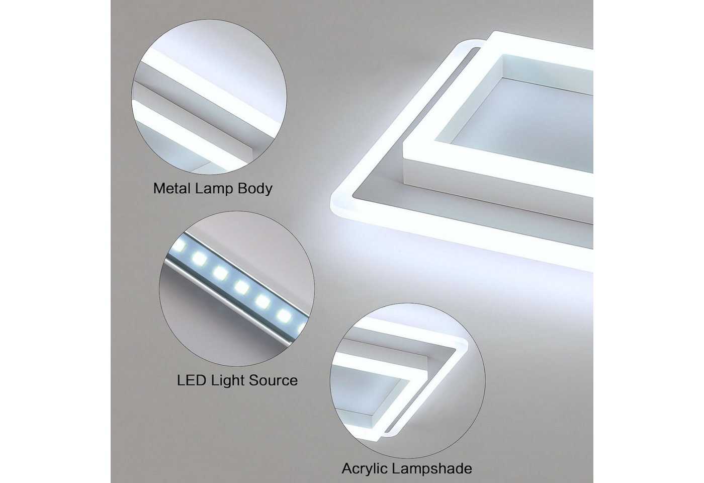 Riserva Deckenleuchten Quadratische LED Deckenleuchte Weiß 30cm 30W 6500K Acryl Bild 5