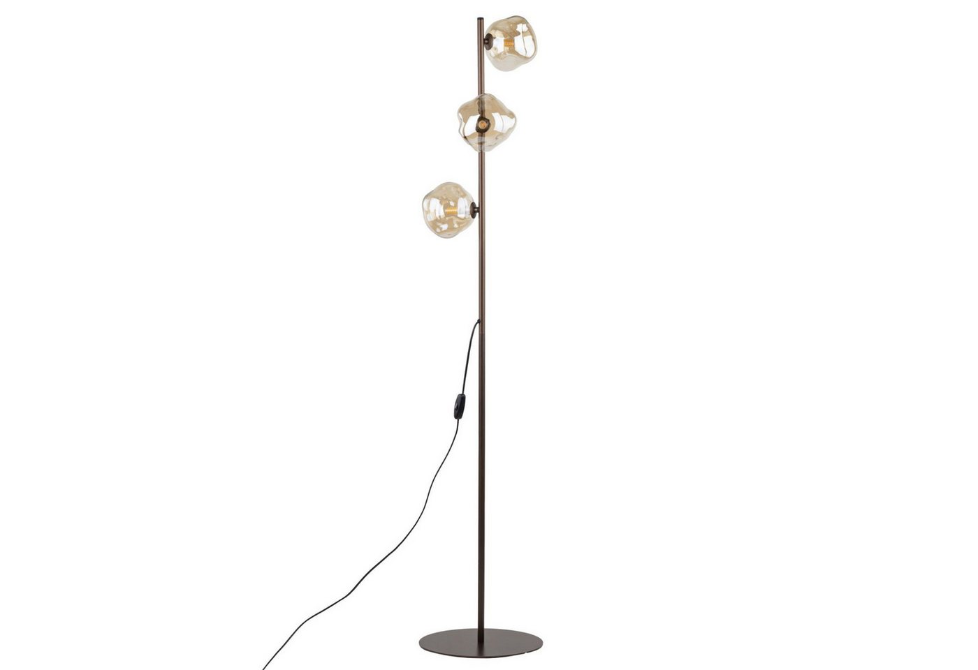 Licht-Erlebnisse Stehlampe UMERA, ohne Leuchtmittel, Rauchglas Metall 151 cm hoch Braun Cognac G9 3-flammig Modern