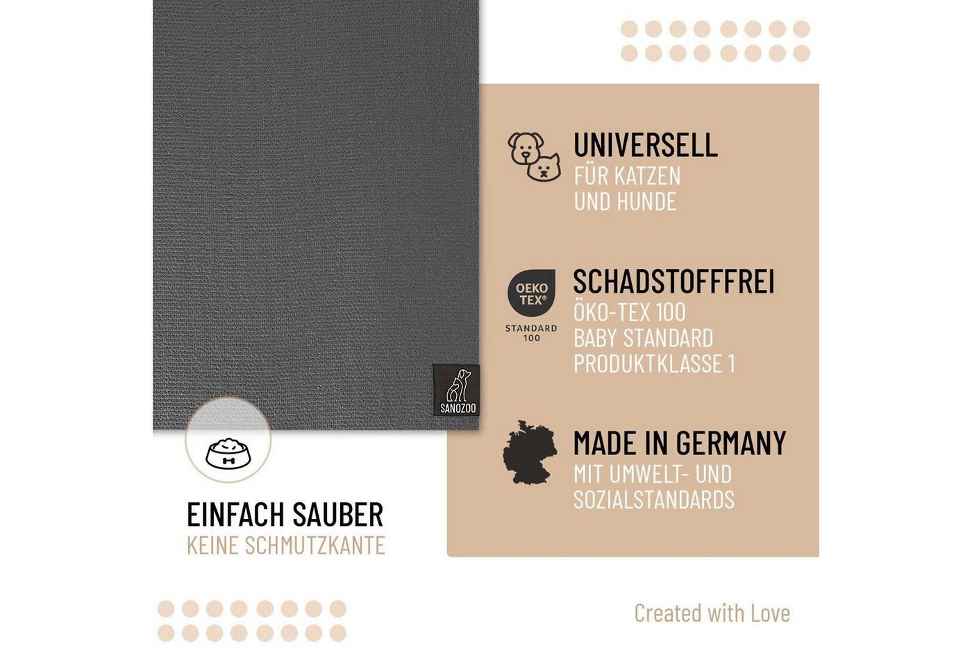 Sanozoo Napfunterlage Öko-Tex & Made in Germany, 1-St., für Hunde & Katzen in Eckig, Rund, Halbrund oder Eckrund