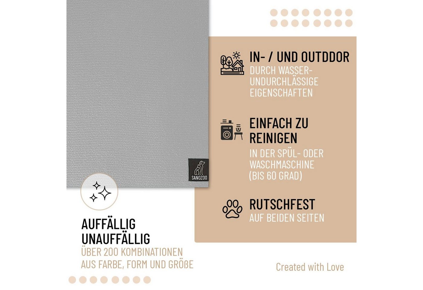 Sanozoo Napfunterlage Öko-Tex & Made in Germany, 2-St., für Hunde & Katzen in Eckig, Rund, Halbrund oder Eckrund Bild 4