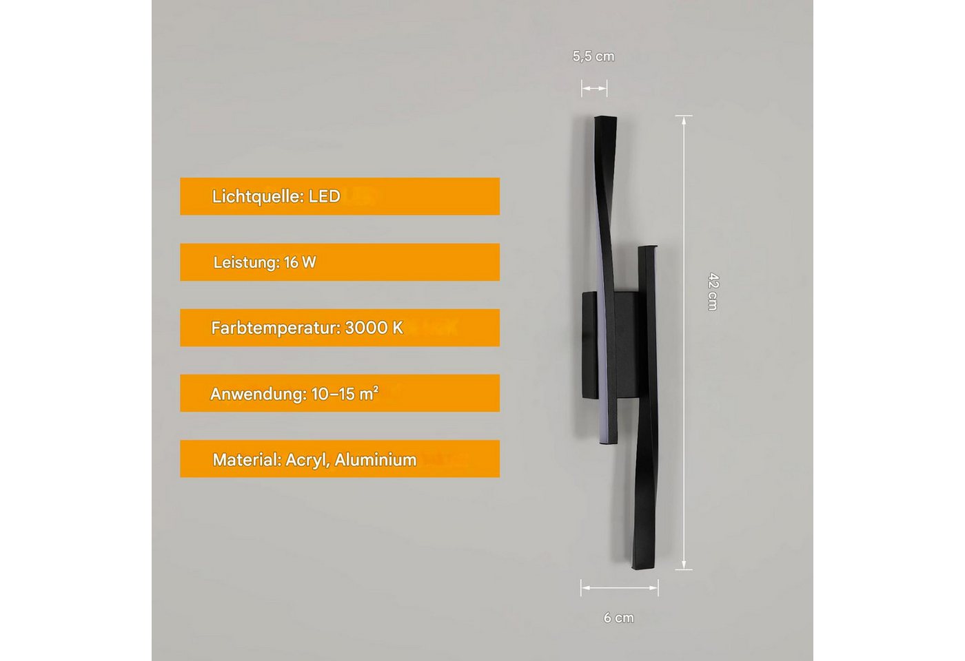 Riserva Kronleuchter LED Wandleuchte Innen 16W Schwarz Warmweiß 42 cm, LED wechselbar Bild 4
